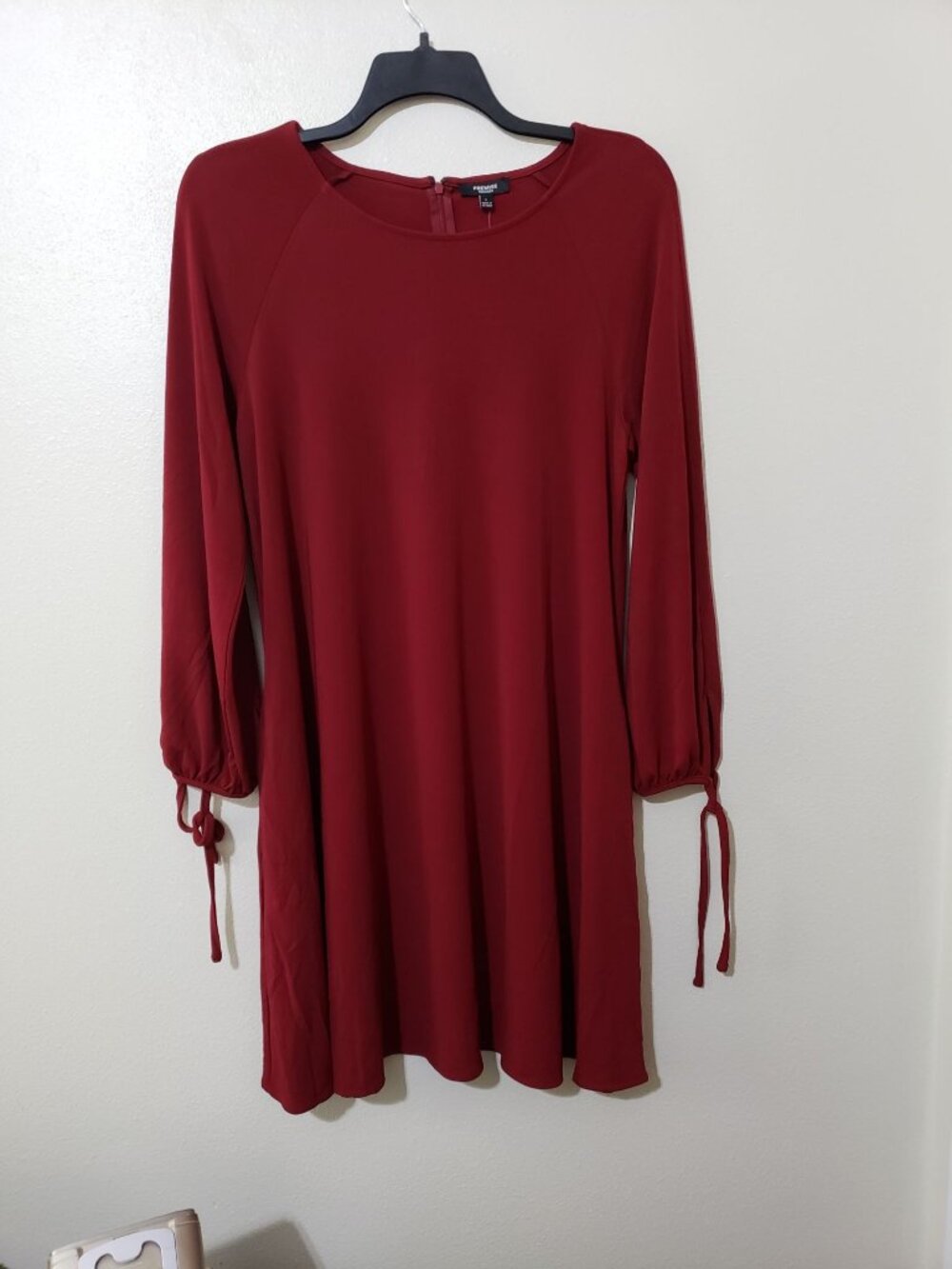 Premise Dresses, cranberry, tie sleeve, boat neck, tunic dress, size L